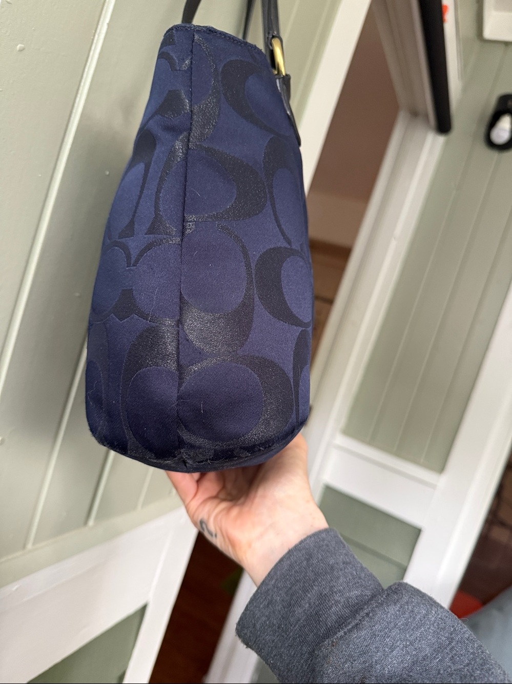 COACH Campbell Metallic Belle Carryall F26246 Navy Blue Black Monogram Tote Bag - Picture 6 of 11